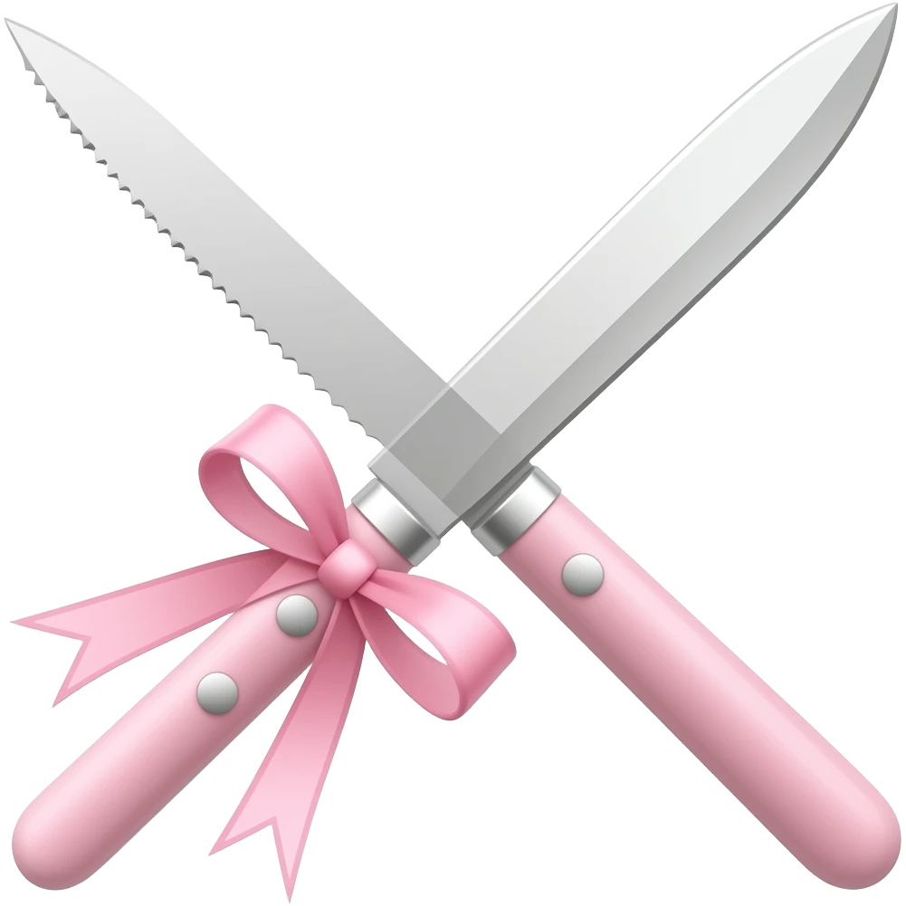 Pastel pinkish and white dainty neat cute thin slim lanky long sharp edgy pocket filet knife with a tiny ribbon emoji