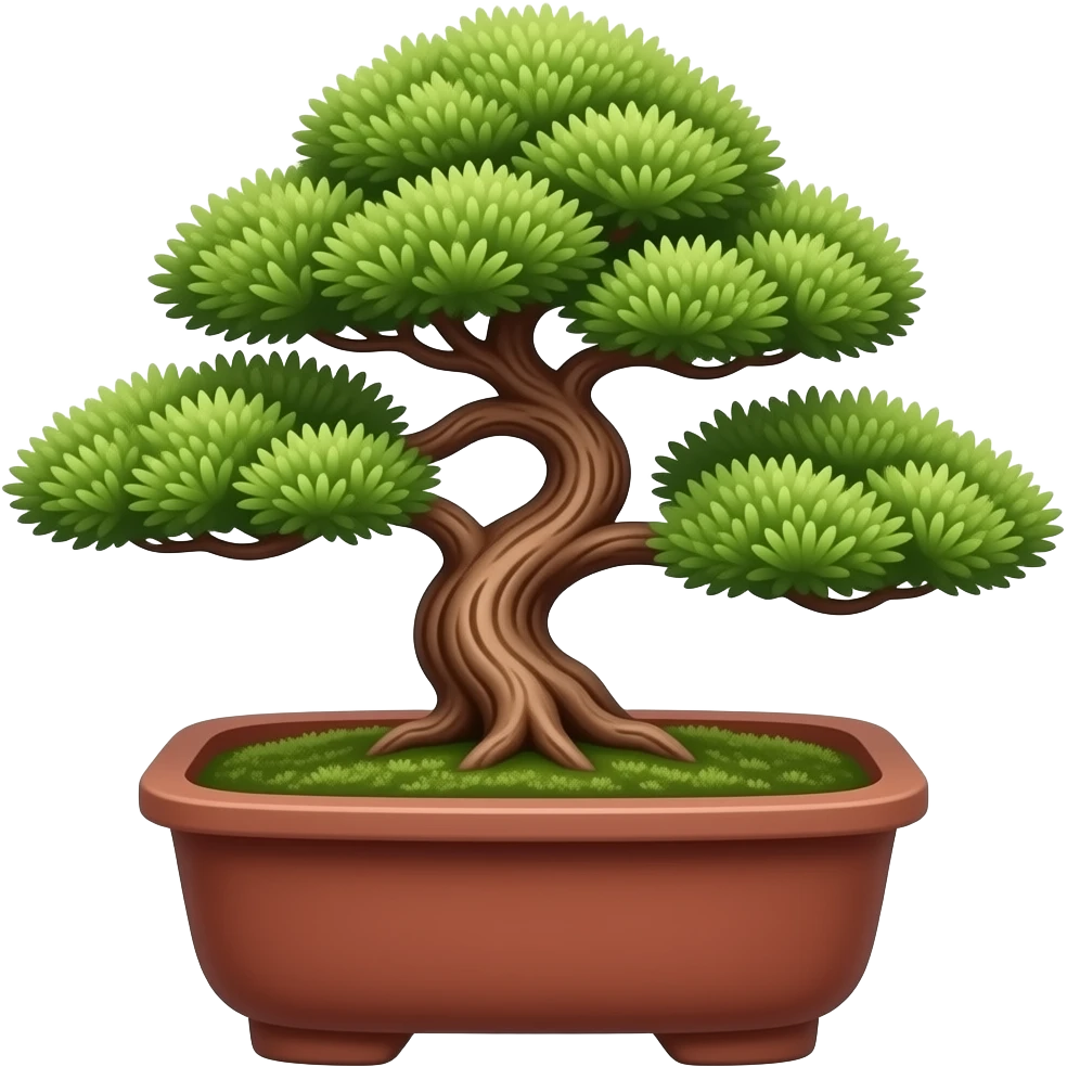 A short bonsai developing horizontally in a short red clay vase. Simple SVG style emoji