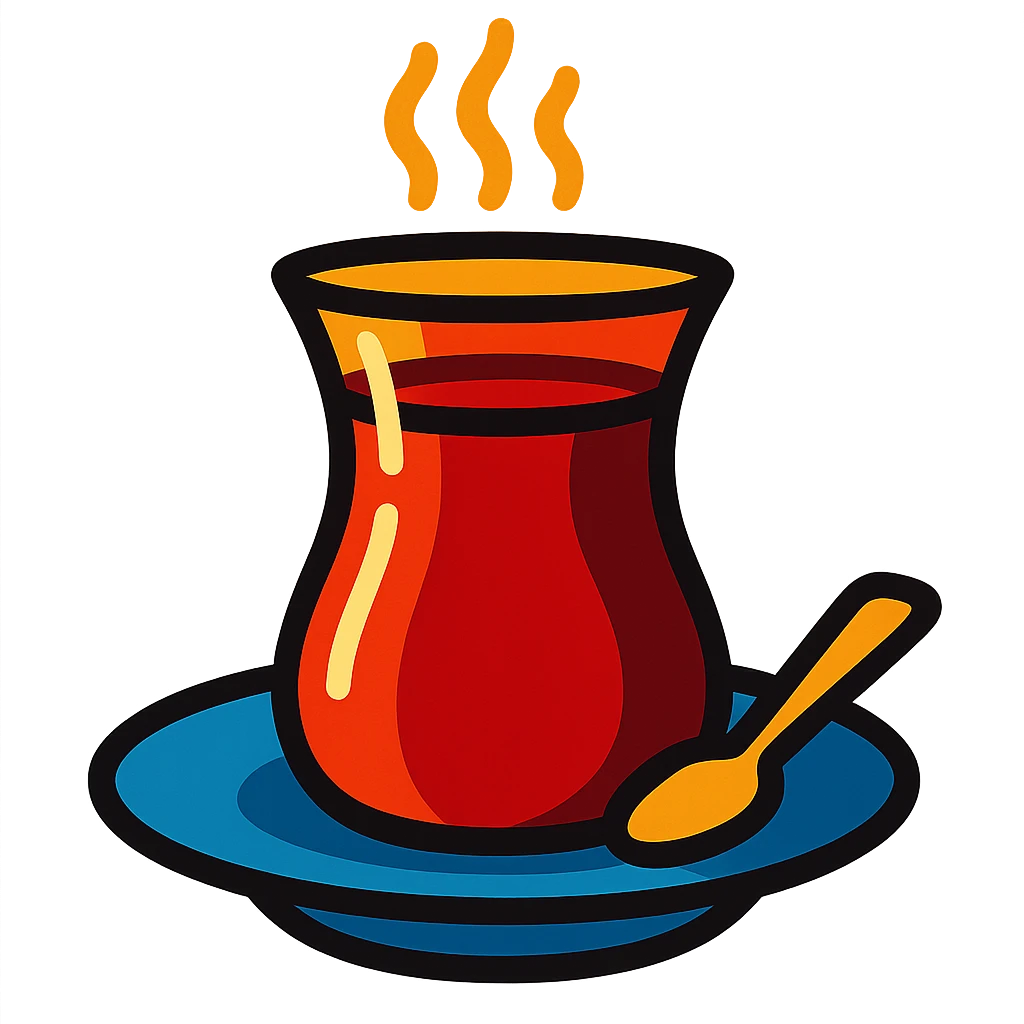 çay in a tulip glass with steam emoji
