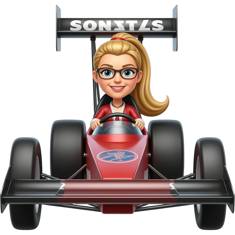Woman driving drag race car emoji