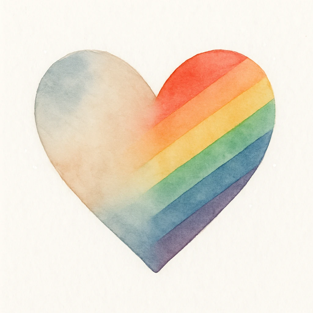rainbow pride heart, watercolor art style, no text, sparkle effect emoji