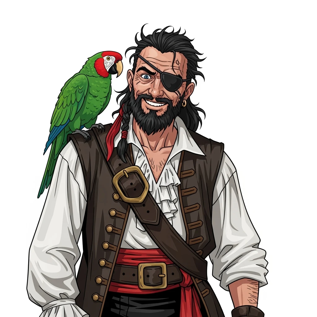 digital vector art of pirate with eye patch and parrot emoji