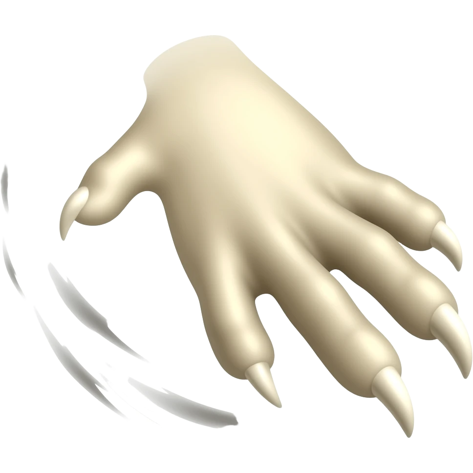show a beast's claw swiping in a downward motion with claw marks in the actual air following the claws. make the claws ivory colored coming from a beast that isn't a reptile - NO BACKGROUND emoji