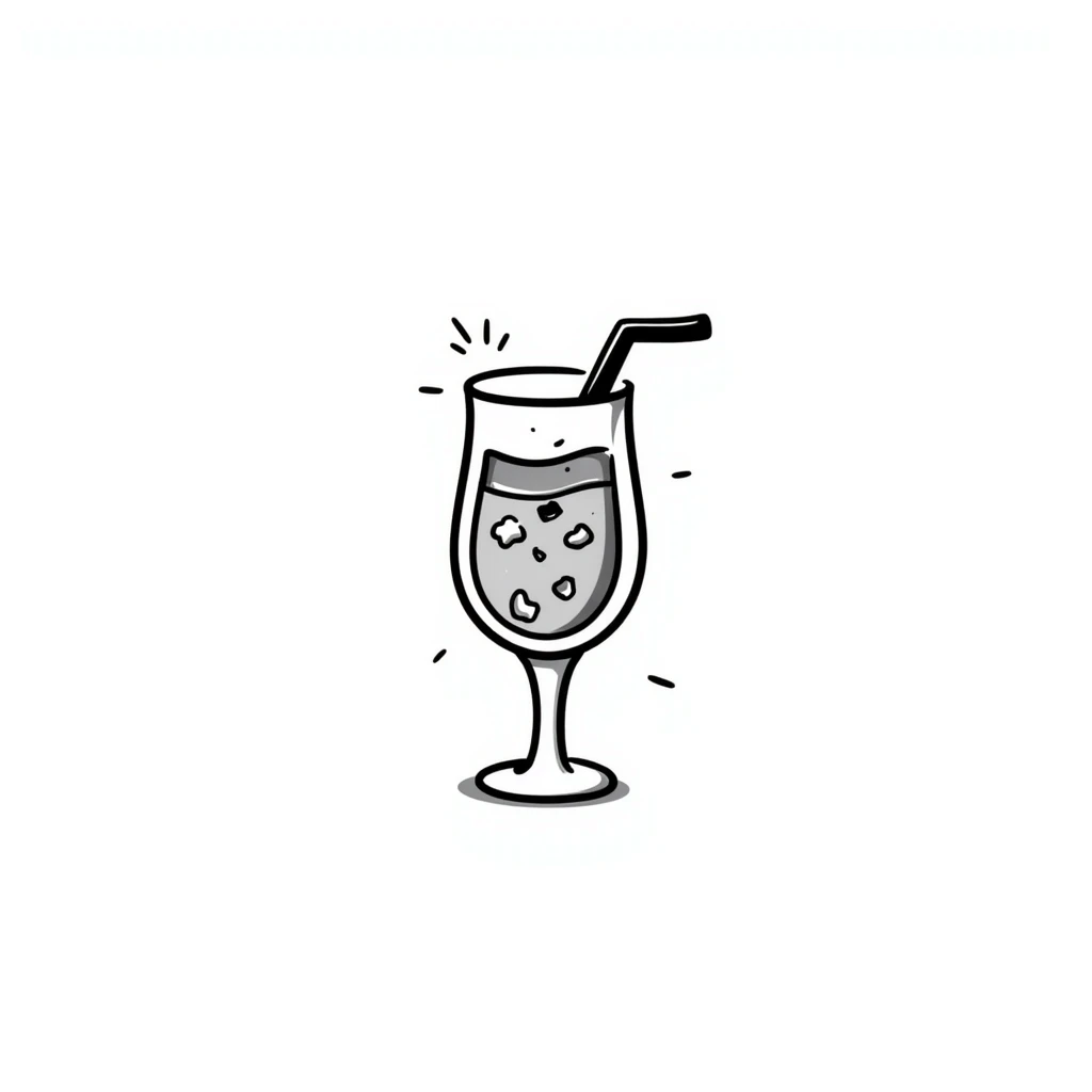 hand-drawn playful Aperol Spritz cocktail with straw emoji