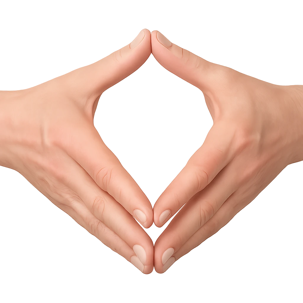 Make the hands more realistic with natural hand proportions and subtle shading, still forming the Merkel-Raute diamond gesture. Remove the background. Use a general style for the edit. emoji