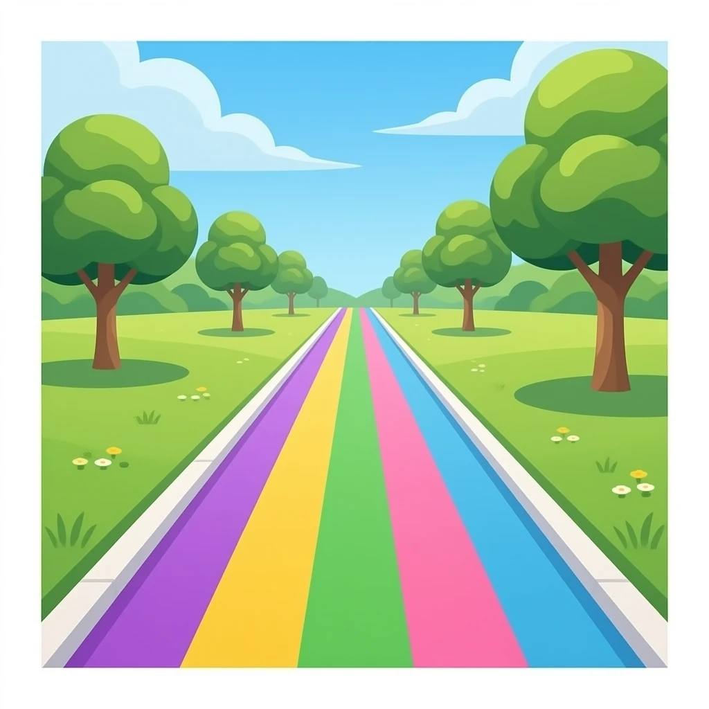 purple yellow green pink blue  walk way inspired by Barbie colour palette emoji