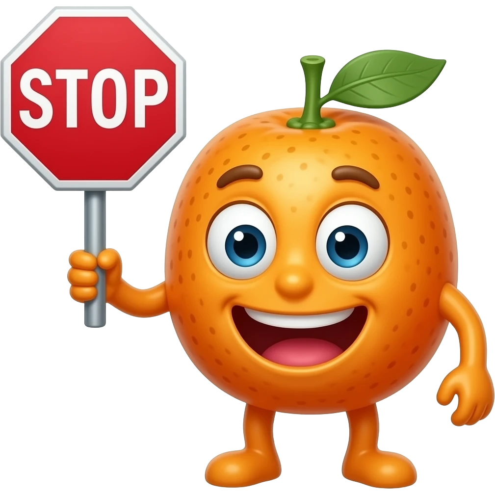 Hysterical kumquat holding stop sign emoji