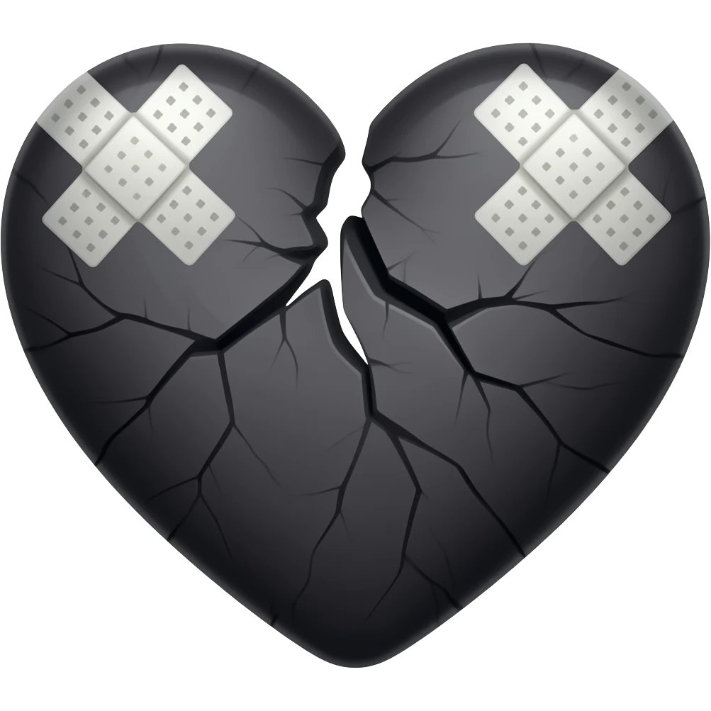 Black cracked heart with small X white bandages emoji