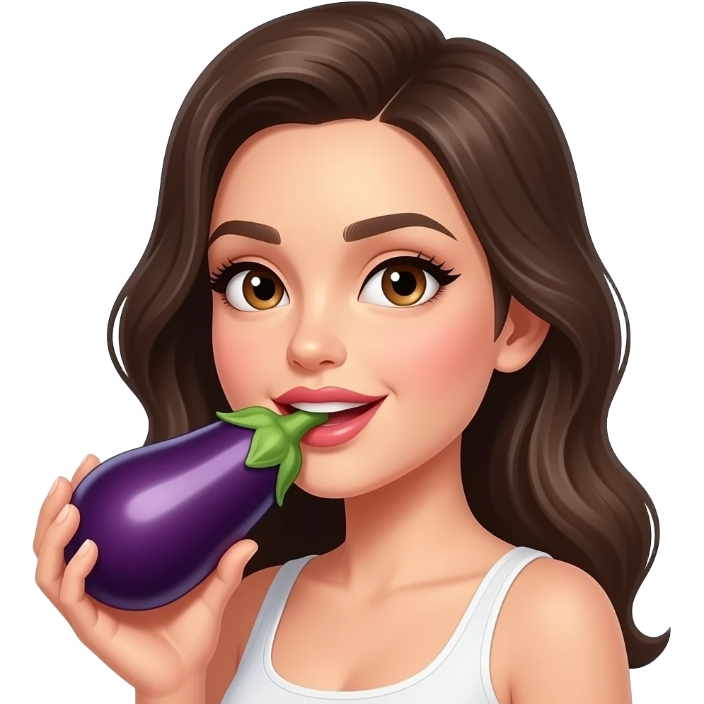 Sexy looking woman sucking on a eggplant emoji