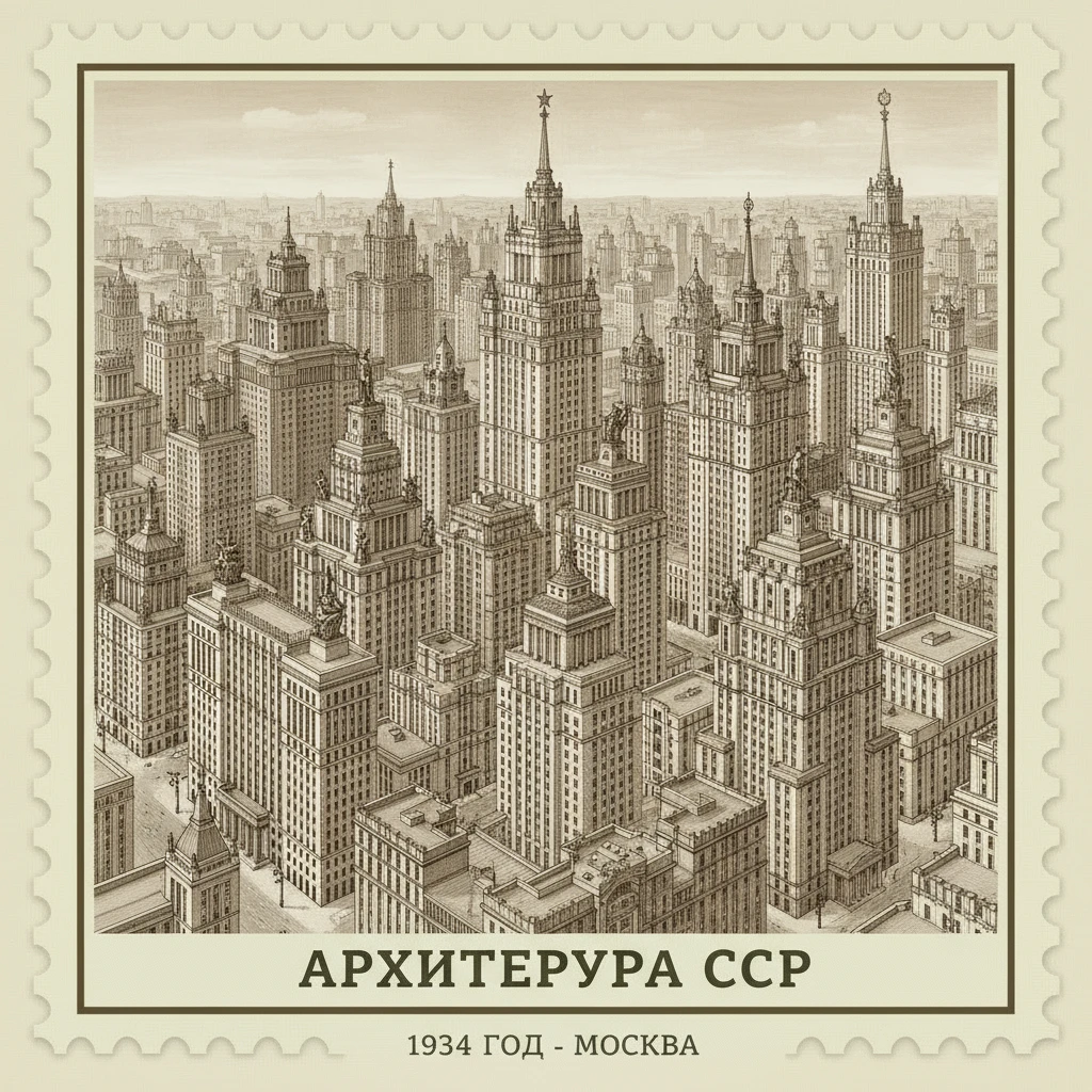 Ампир-Небоскребы Москва-Сити, в СССР 1934 год. Очень плотная застройка. Архивные чертежи

Стилизуй изображение под марку как на фото emoji