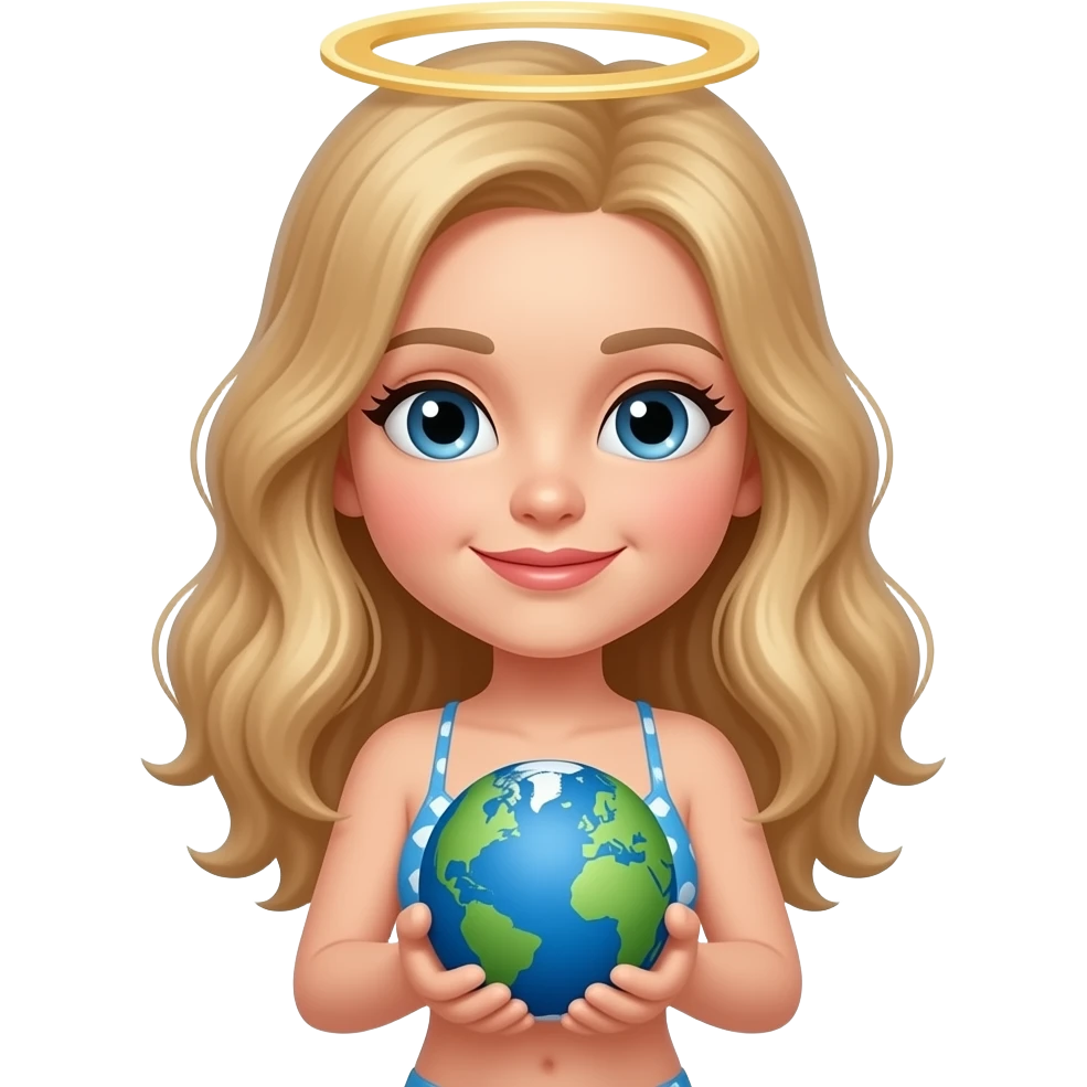 God Girl in bikini holding tiny earth emoji