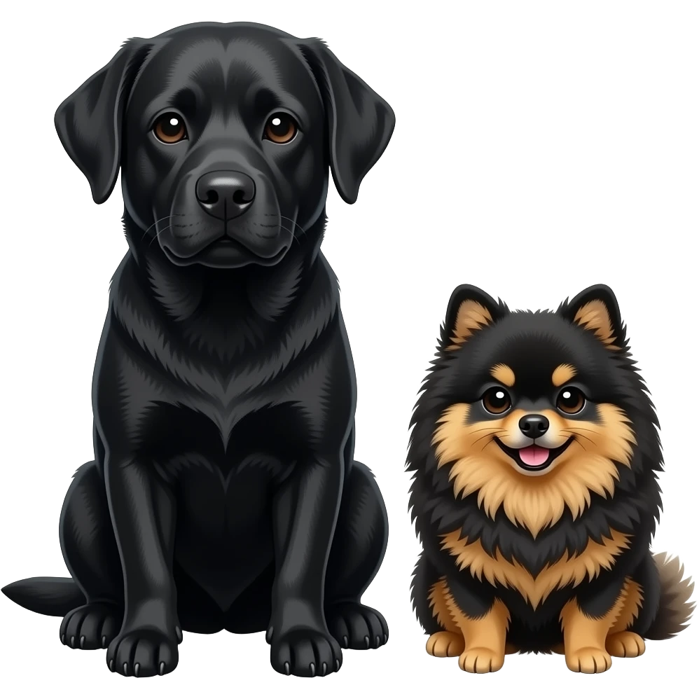 Large older black lab and small black and tan pomeranian together emoji