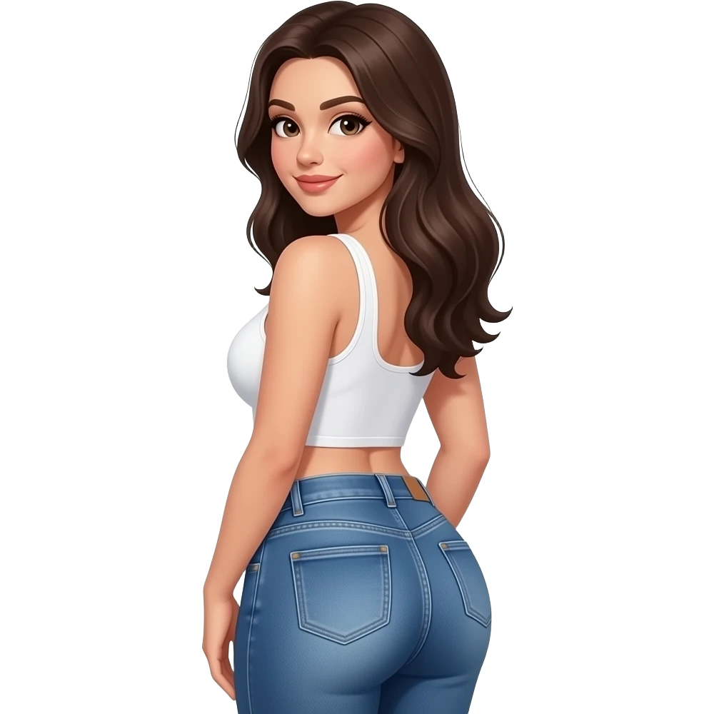 Pretty sexy girl w/ Big booty n boobs  looking  backwith jeans emoji