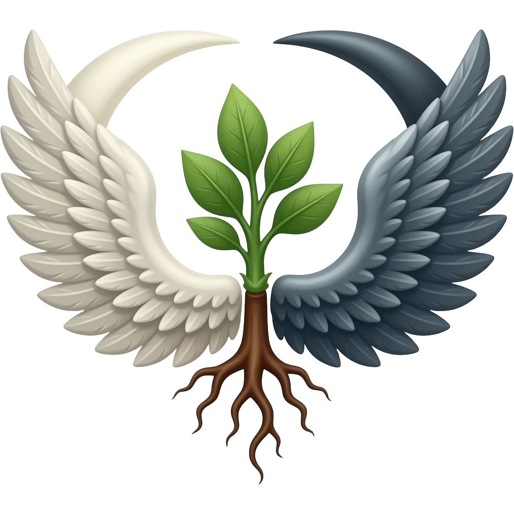8. Balance Wings Symbol: Two symmetrical crescents forming open wings with central root. Meaning: Harmony between light and shadow. emoji