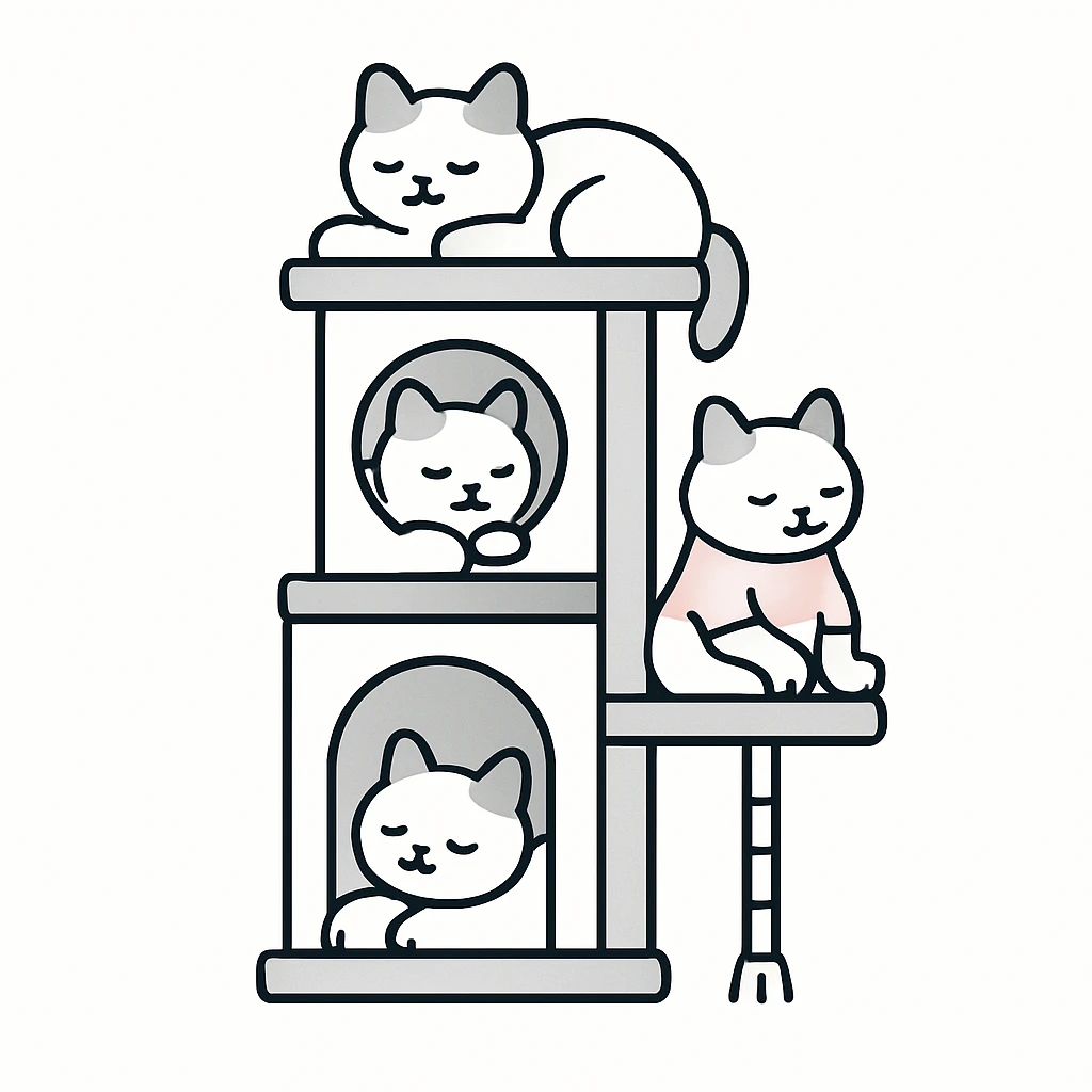 cats relaxing in a vertical playhouse emoji