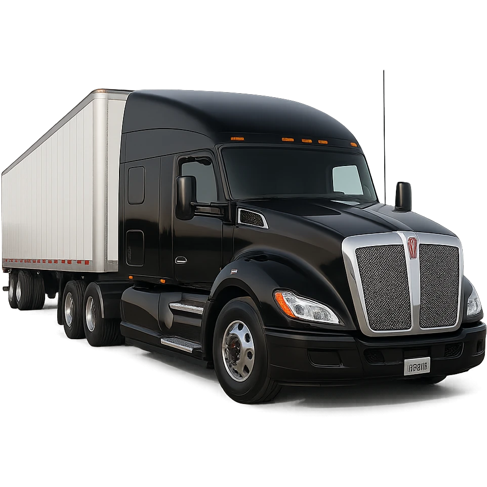 Emphasize the flat top sleeper cab on this 2026 Kenworth T680, making the flat roof and low profile of the sleeper stand out prominently. Maintain a realistic style with no background. emoji