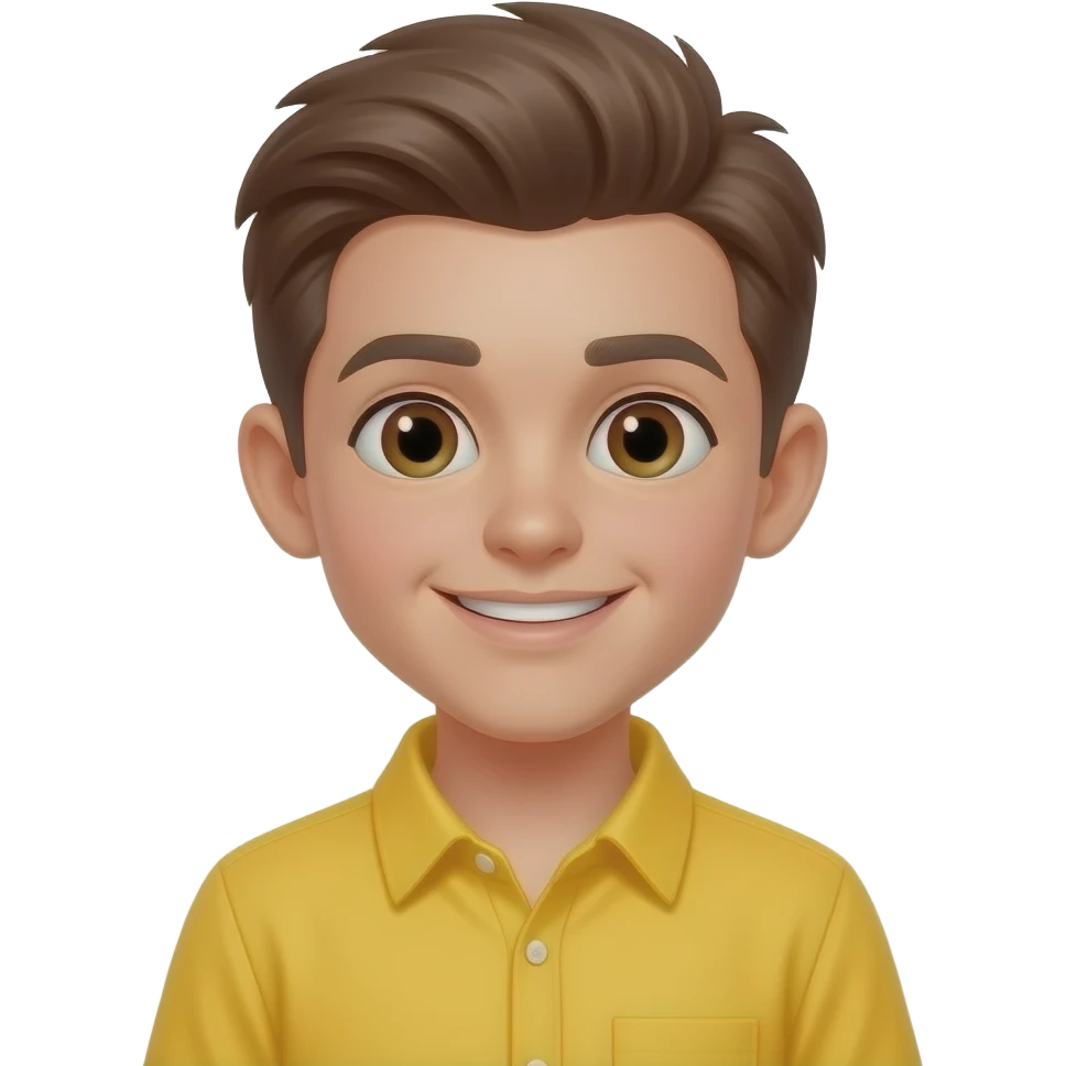 a boy with side puff brown hairs wear a vibrant yellow color shirt emoji