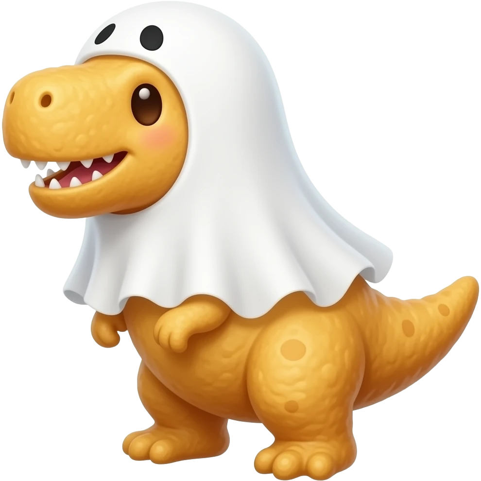 Dino chicken nugget dressed up as a ghost emoji