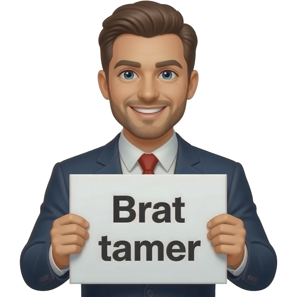 make a naughty sexual and seductive that just says the word "Brat tamer" with a guy emoji