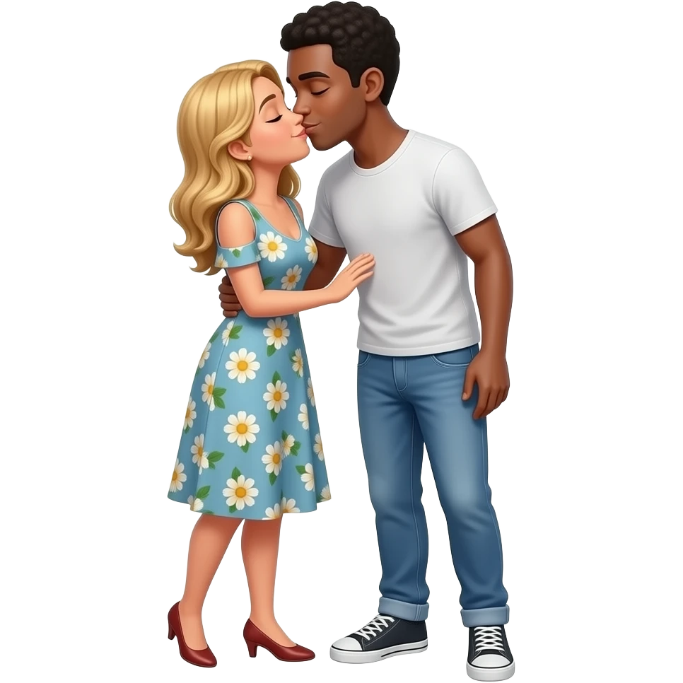Tall black man kissing Spanish woman blonde hair emoji