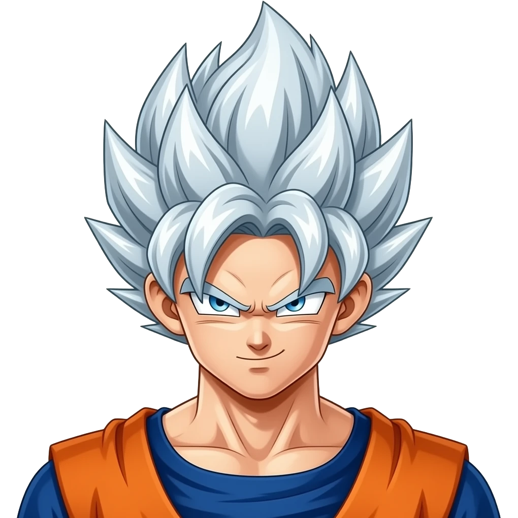 Goku ultra instinct with silver shining hair and eyes with a calm look emoji