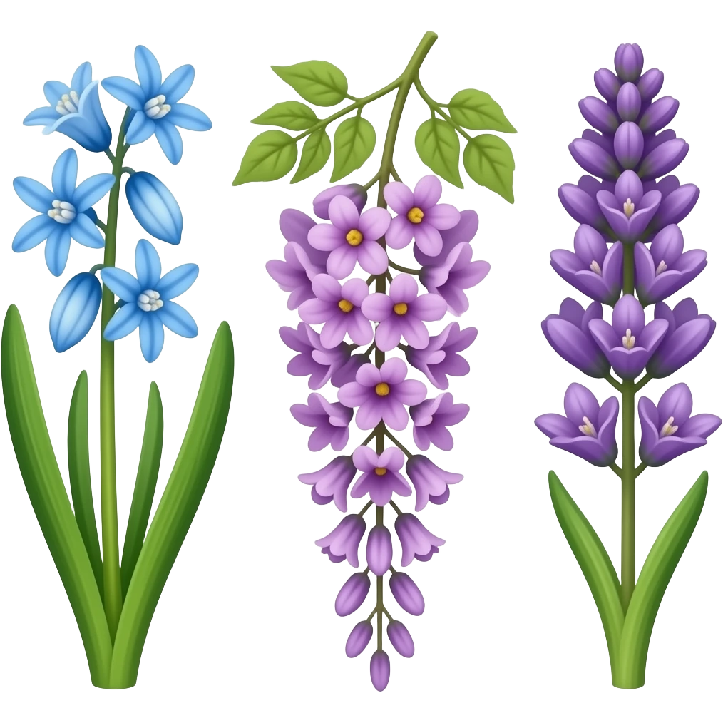 Scilla flowers and wisteria and lilac and lavender emoji
