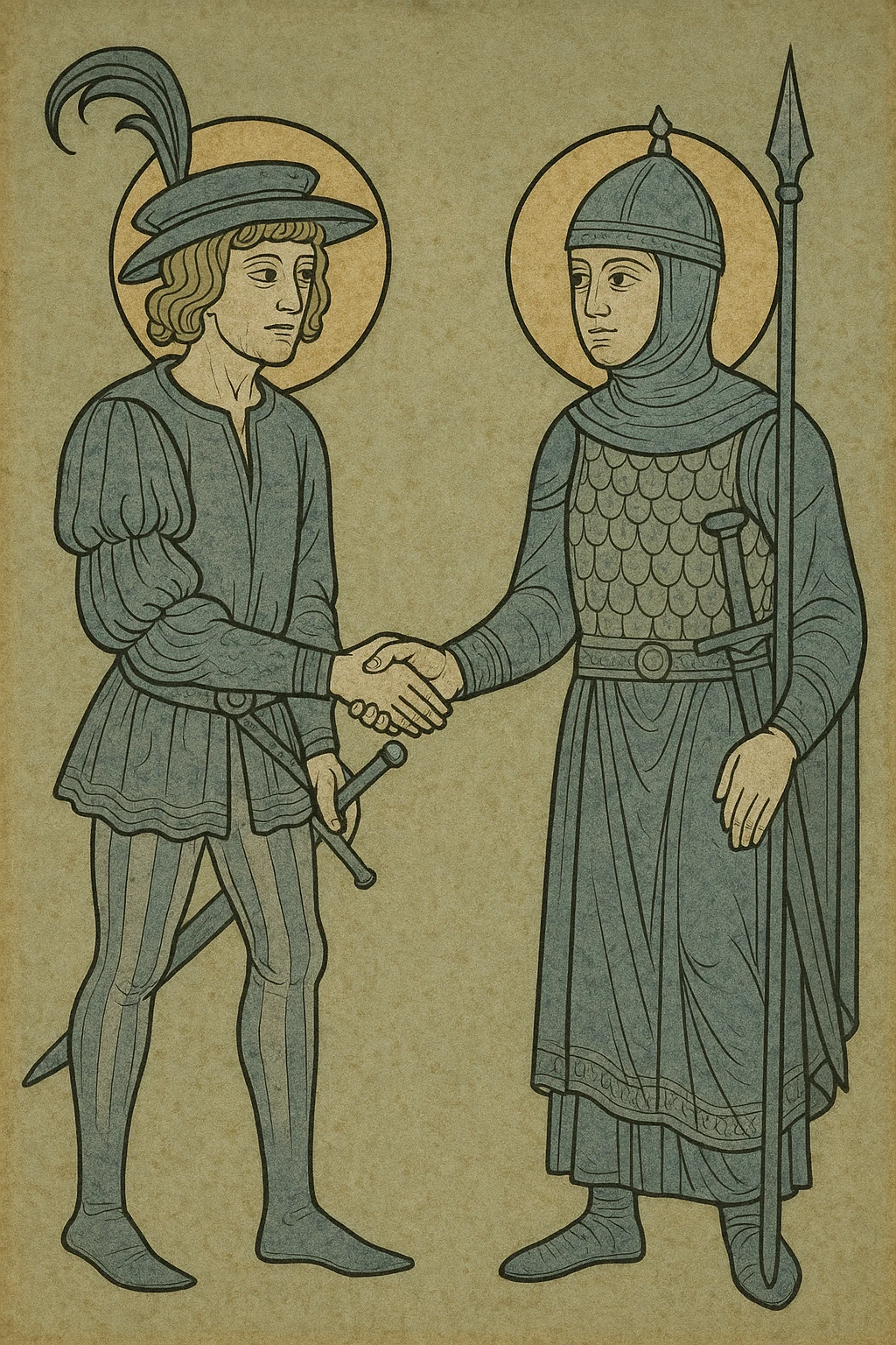 Landsknecht shaking hands with a Byzantine guard emoji