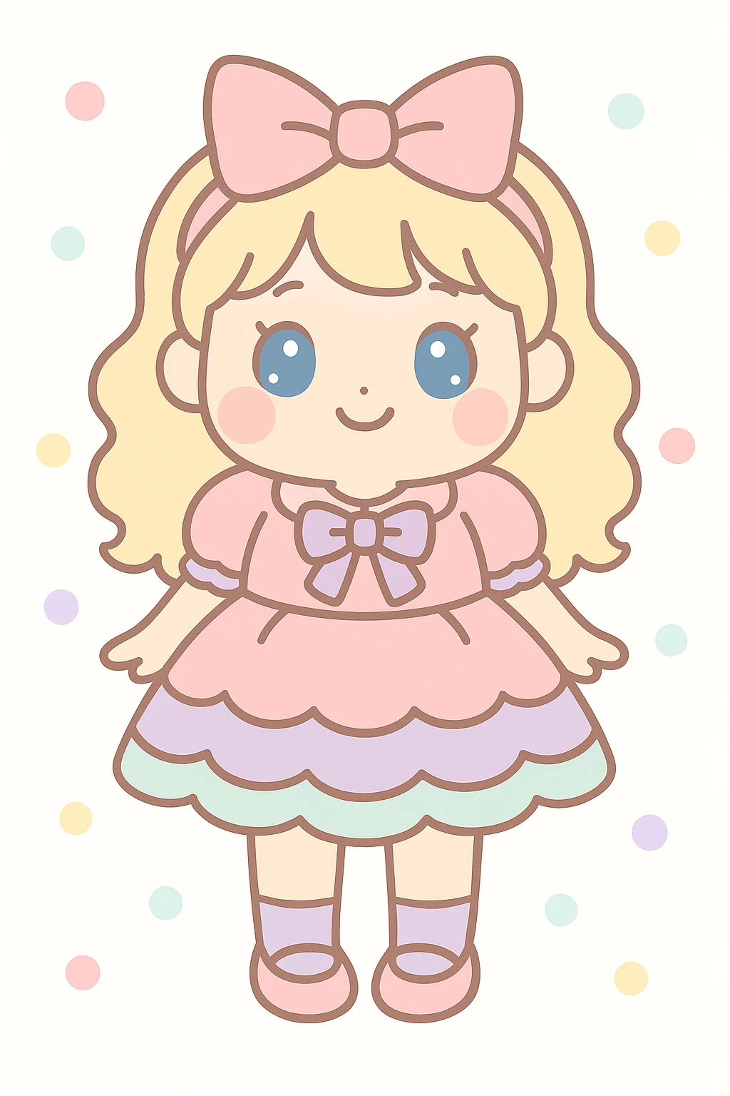 Create an image of Suzy, Anny's little sister, depicted as a cute, short, and chubby lolita girl with blue eyes, in the same kawaii style as the reference image. emoji