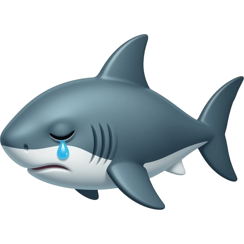An upset shark. Eyes closed. Single tear emoji