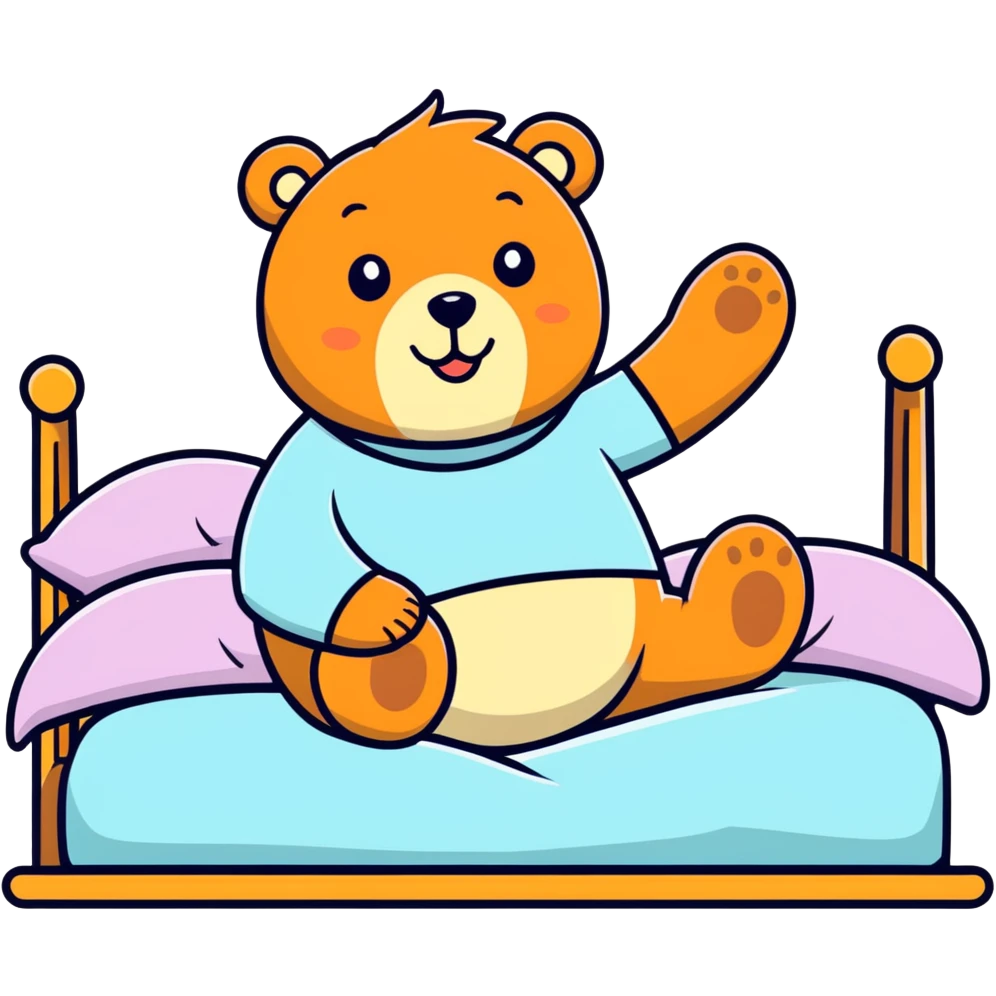 Bear in bed waving emoji