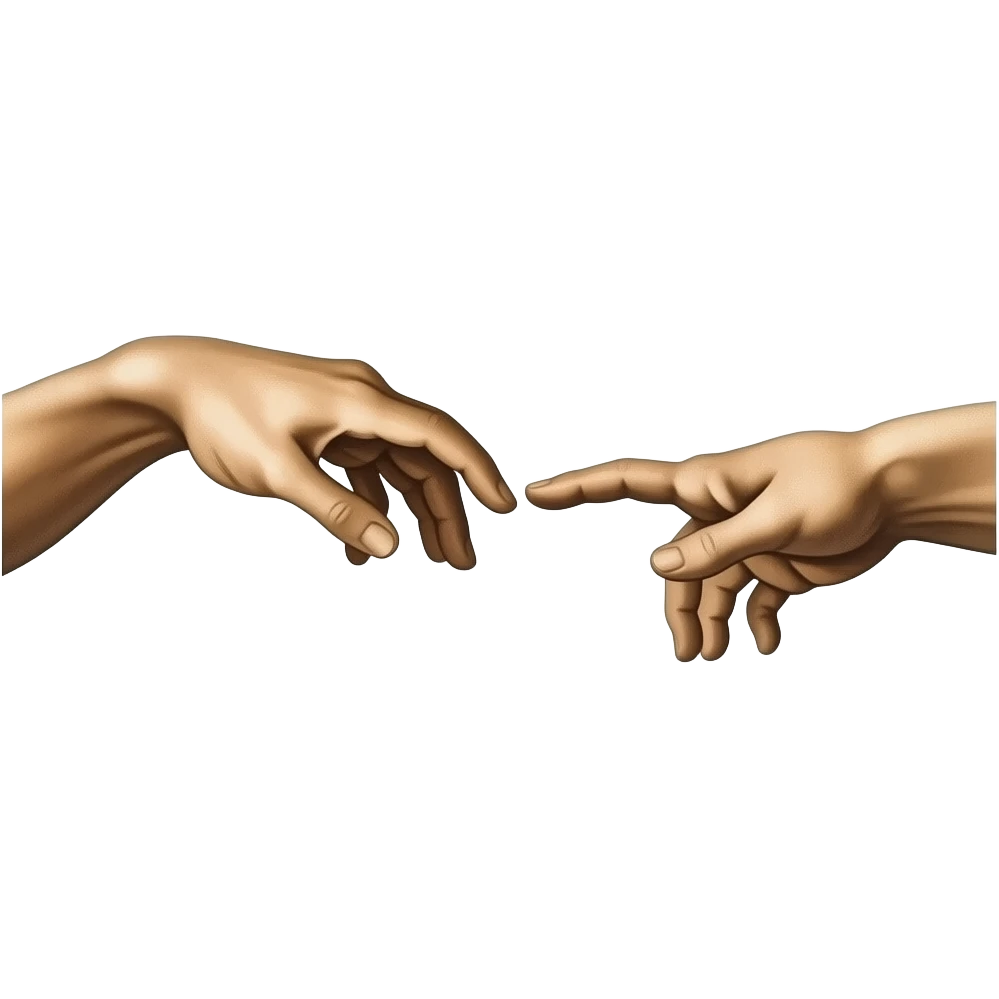 cyberpunk  - the touch of the fingers of two palms as in Michelangelo's painting in the Sistine Chapel, but mechanically constructed emoji