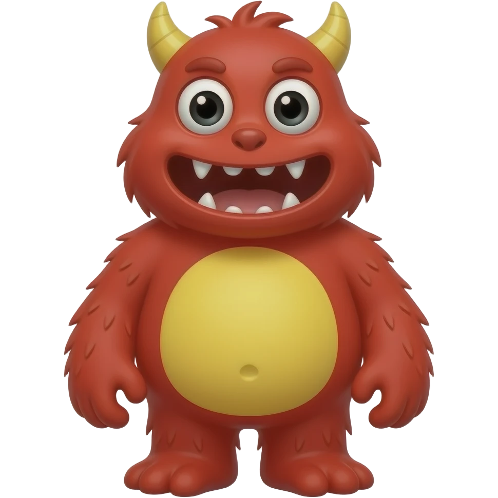 A red furry monster with a yellow chest and his chest is his mouth emoji