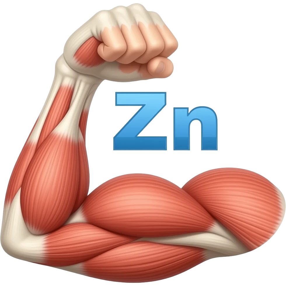 a arm flexing his muscle with Zn zinc between hand and biceps emoji