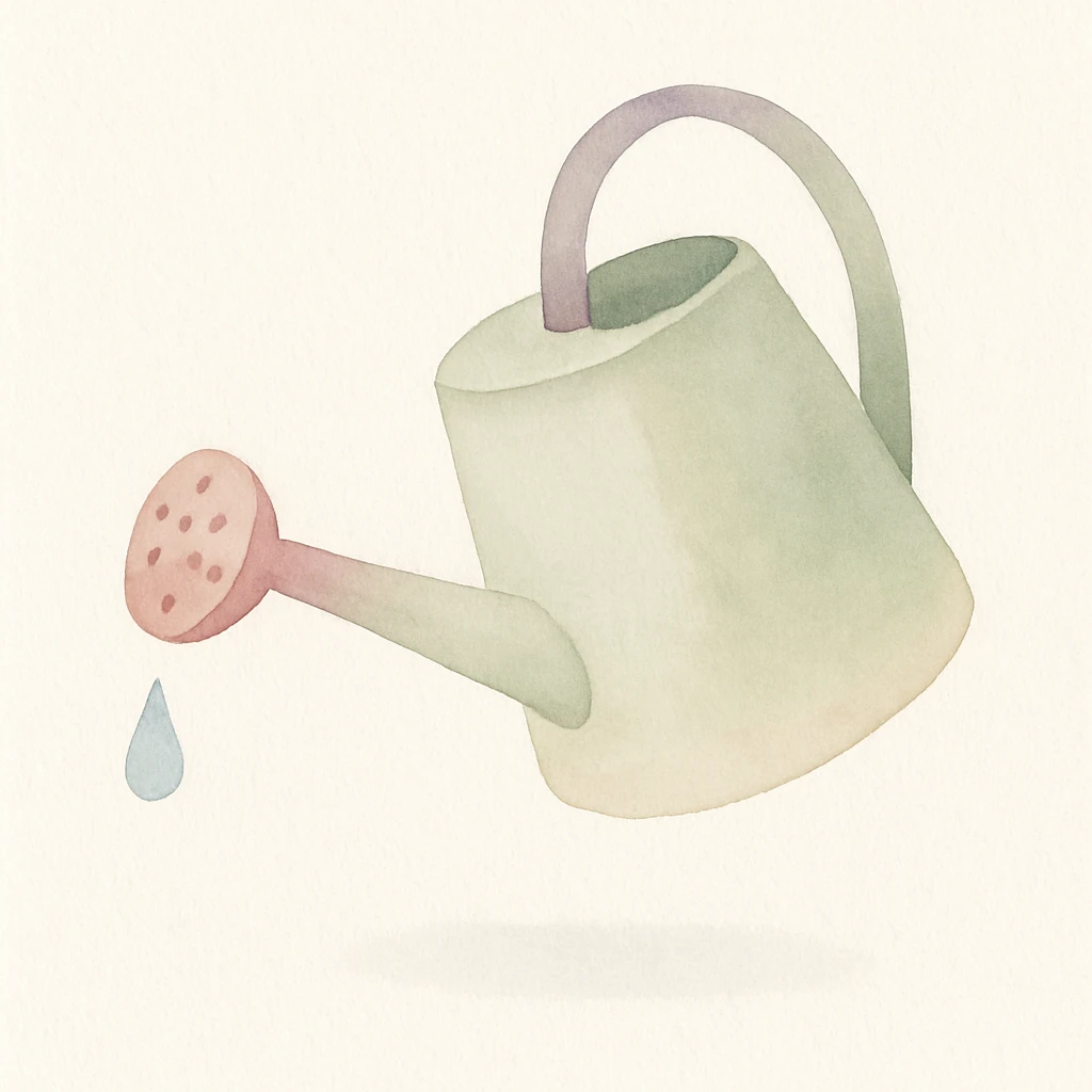 a watering can tipped with water dripping out, soft watercolor style emoji