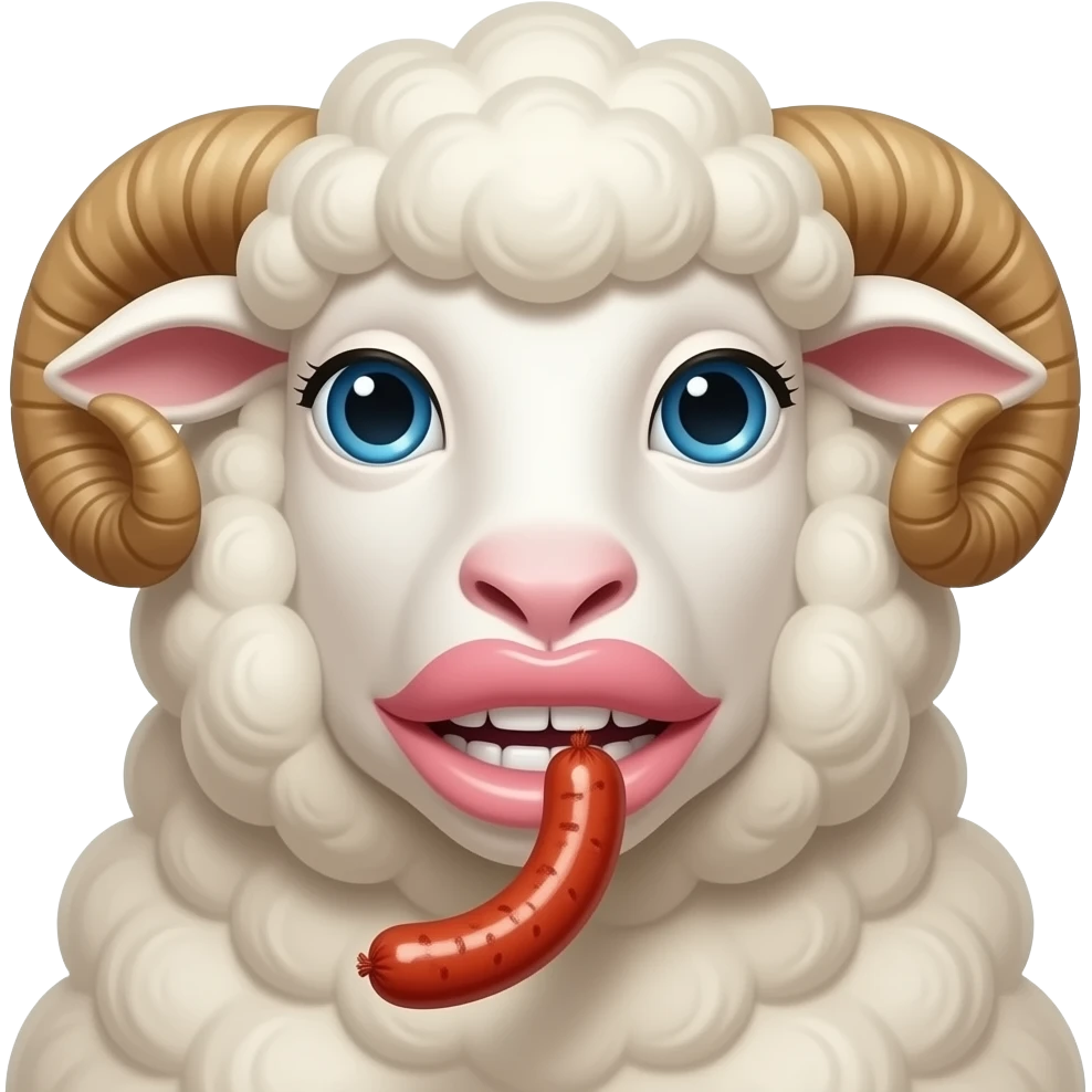 White Sheep with big swollen comfy botox filler lips sucking on tip of long sausage hard with no teeth emoji
