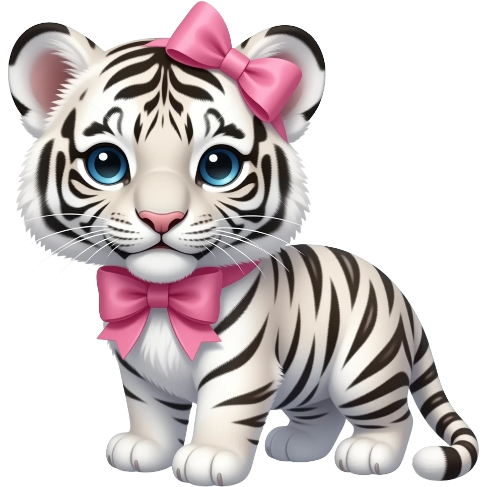 a baby white tiger with a pink bow emoji