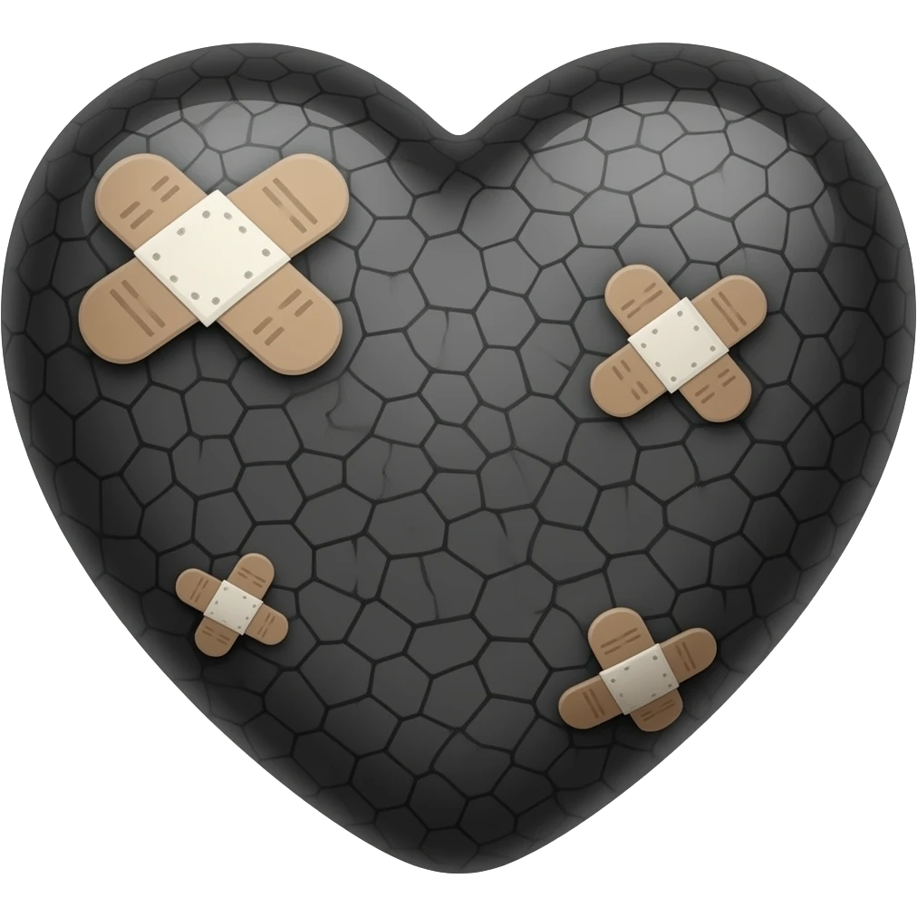 Black cracked heart with small bandages emoji