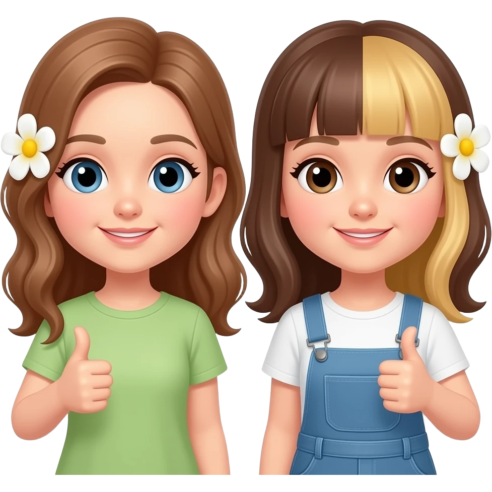 A girl with light brown hair and flower in ear and another girl with brown and blonde dyed bangs also have flower in ear 🌺 doing 2 thumbs up both emoji