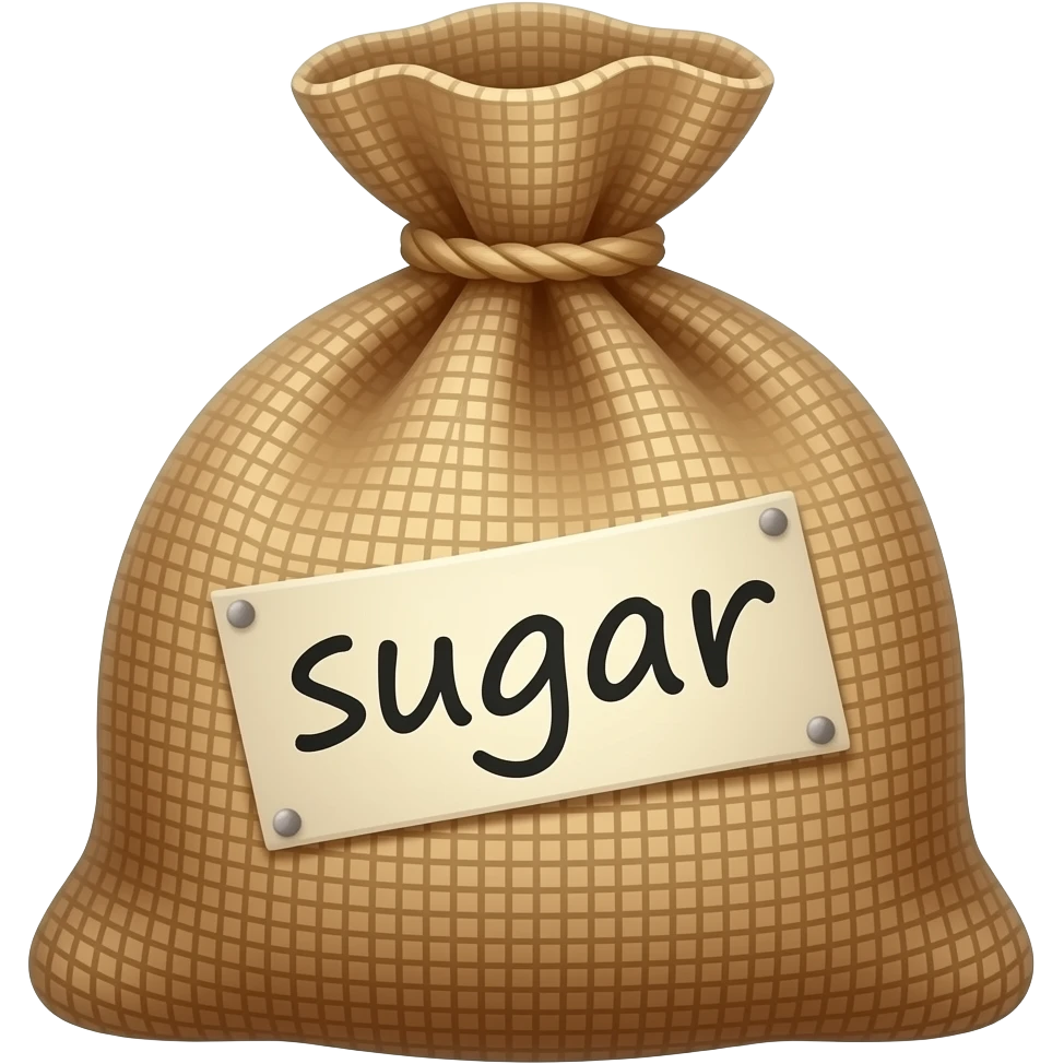 Burlap sack labeled “sugar” emoji