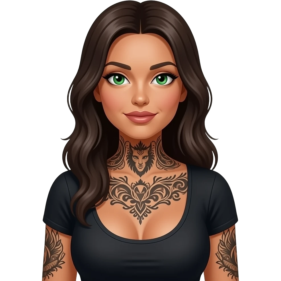 Green eyes tan big boobs sexy ink shirt emoji