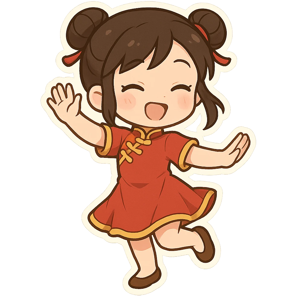 一个可爱女孩身穿新年服装，正在跳舞 emoji