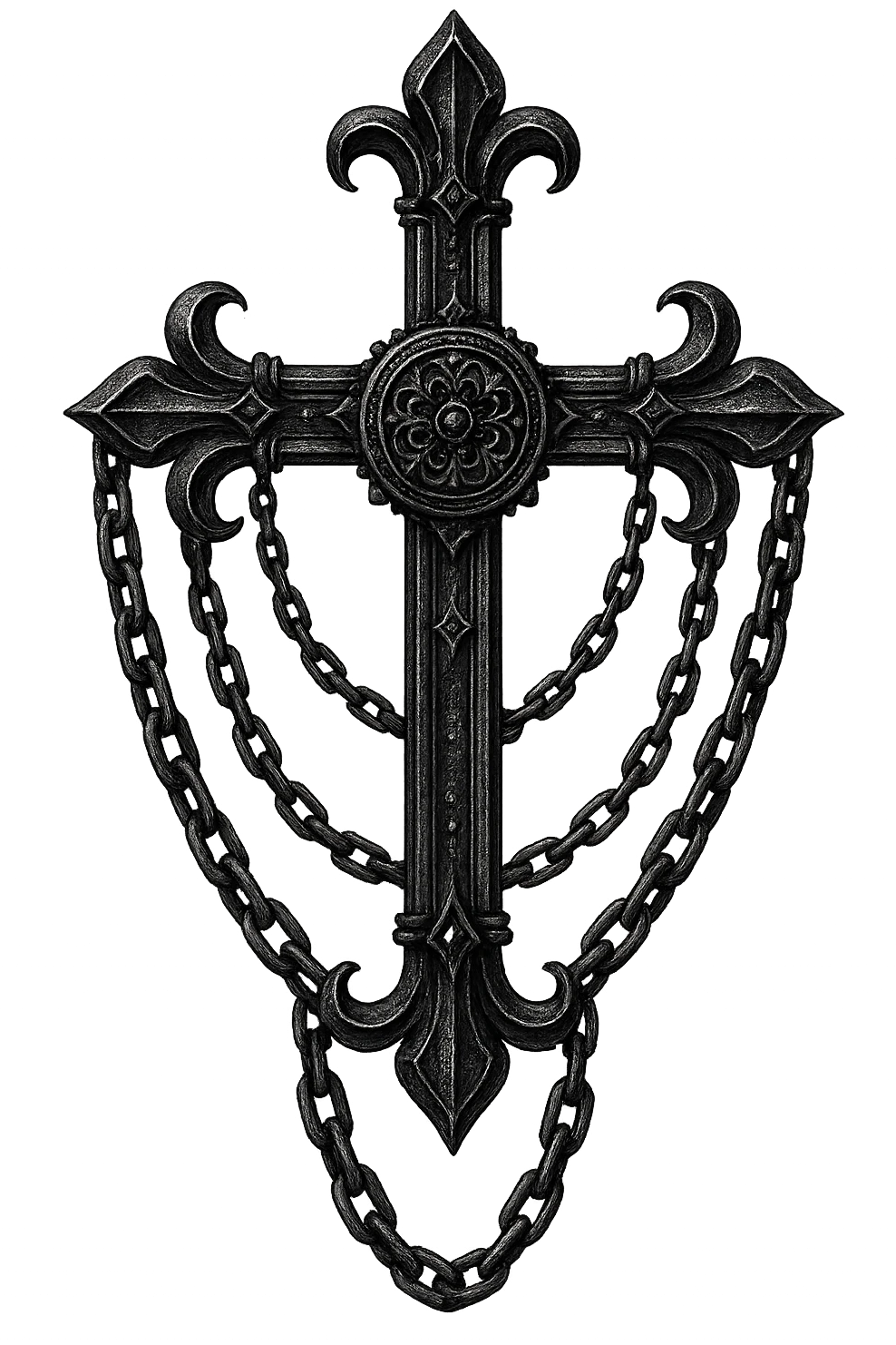 gothic style metallic black goth cross with chains emoji