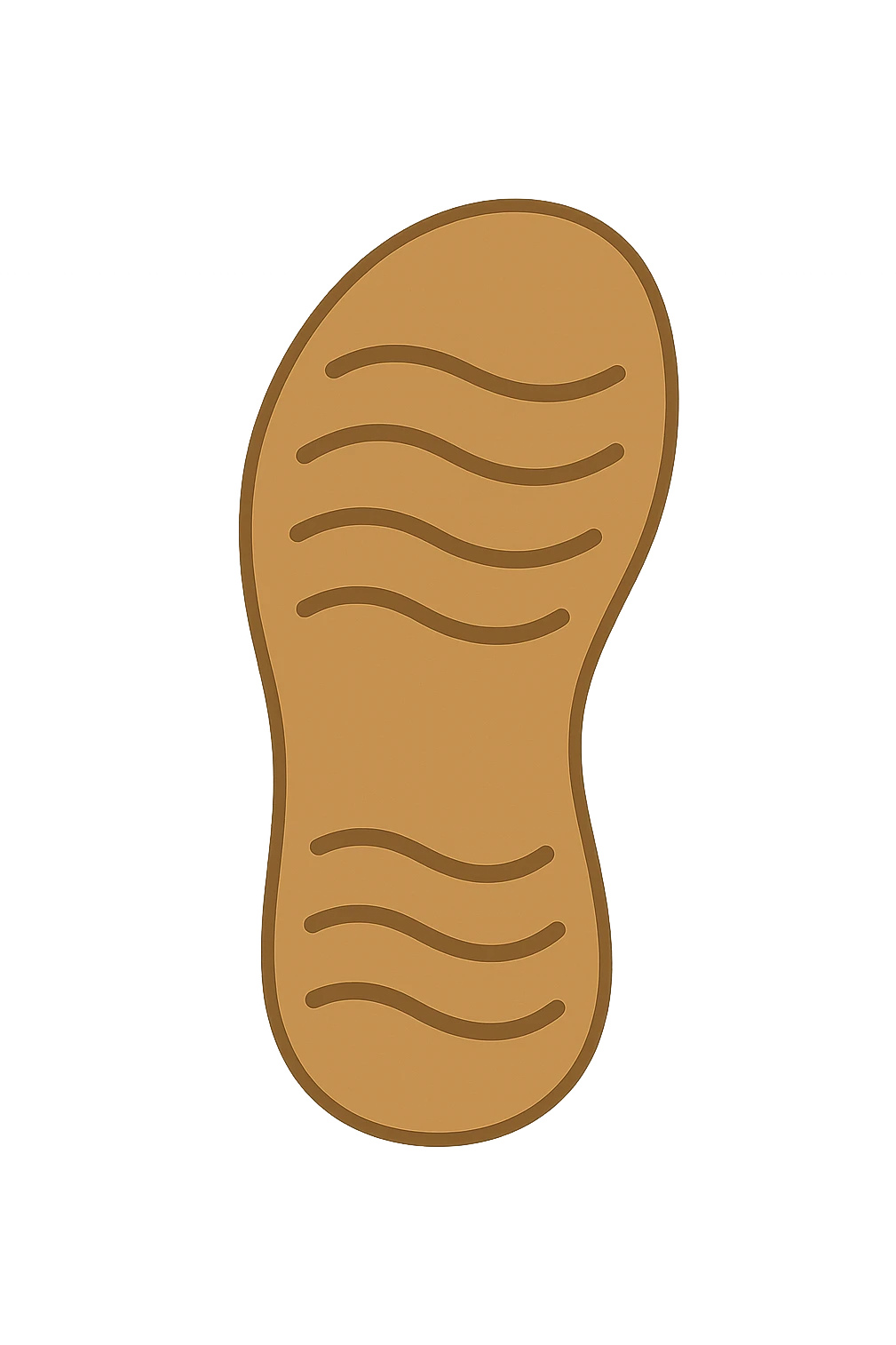 Create an emoji style sandal sole with minimal detail, matching the reference image, with a slightly curved shape. The style should reflect the look of apple style emojis with simple and clean design. emoji