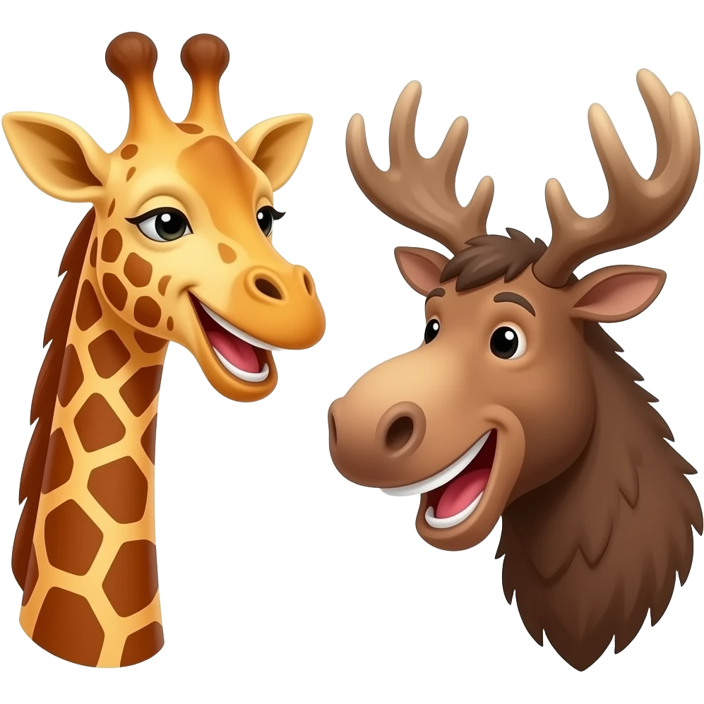 Einfacher Giraffenkopf lachen und Elchkopf lachen und schauen sich an emoji