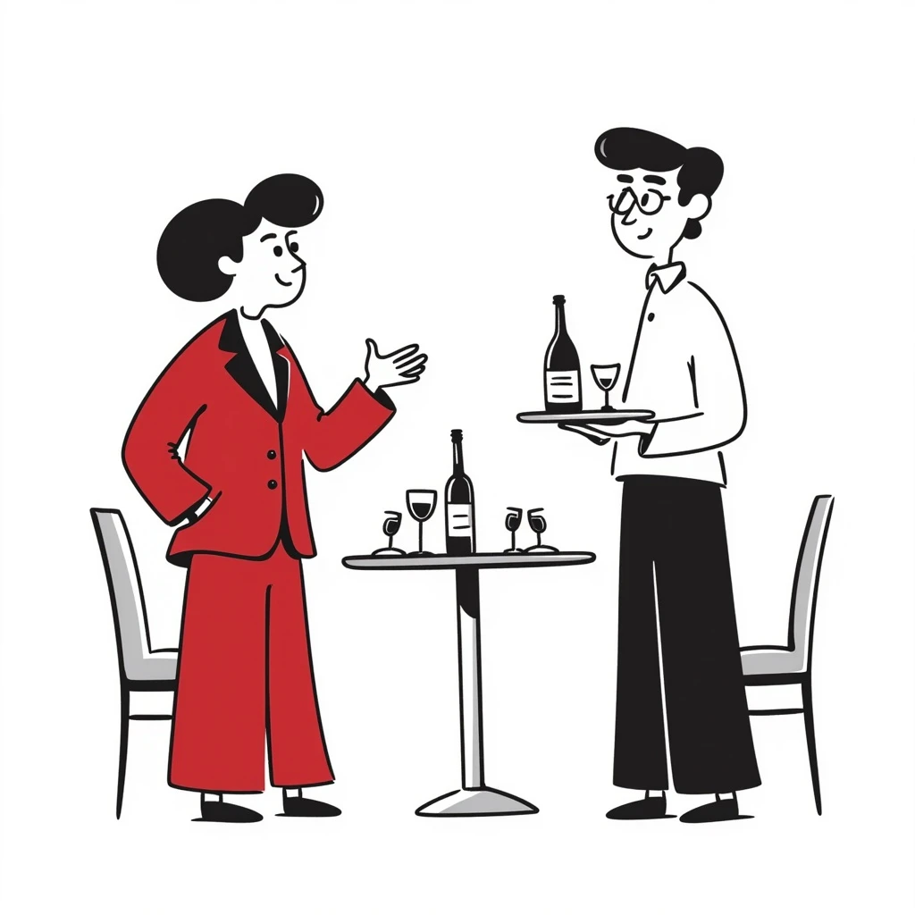A businessman in a crimson suit with a waiter emoji