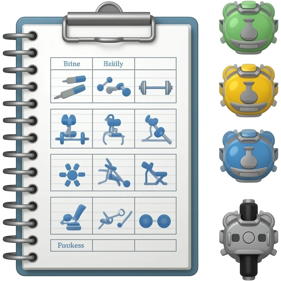 Una lista de ejercicios en una agenda de ejercicios emoji