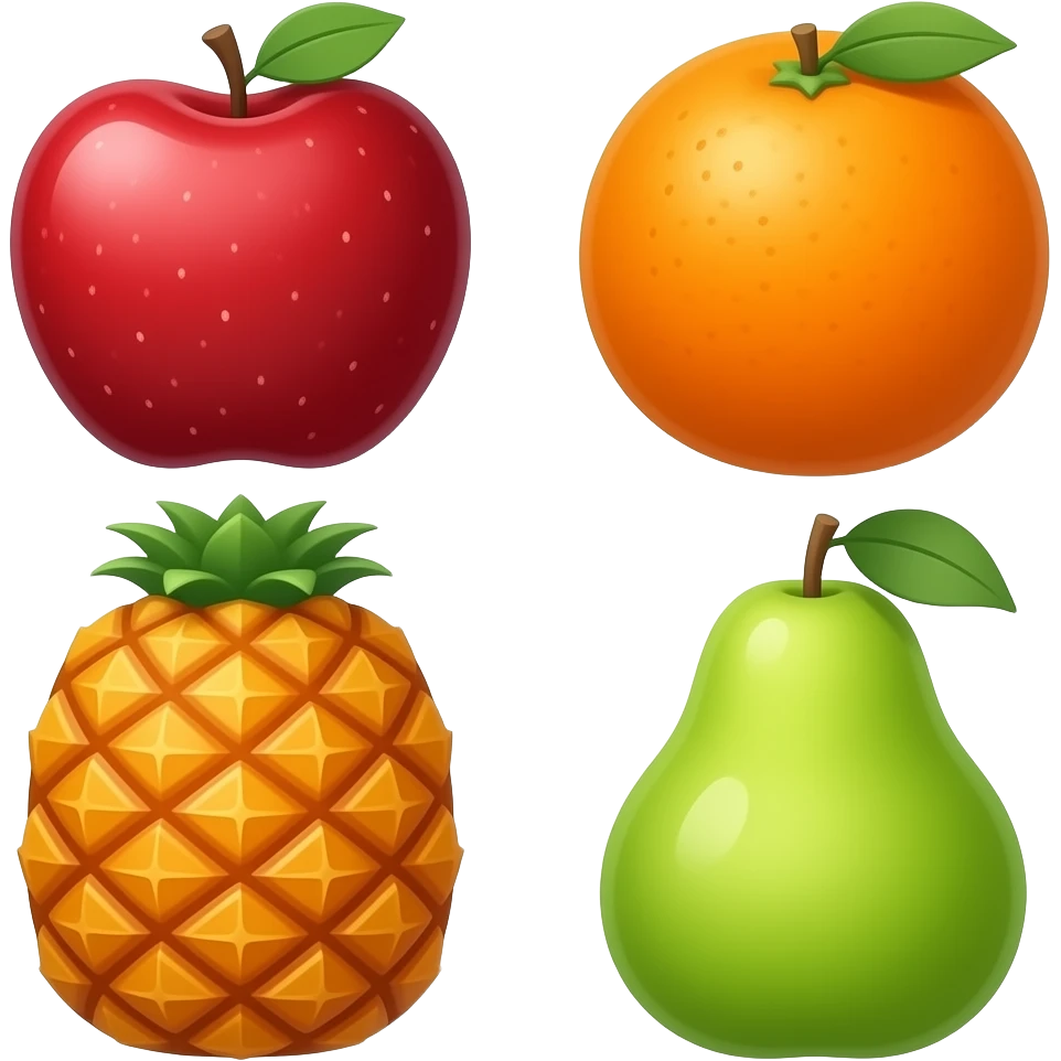 vector flat Apple, Oranage, Pineapple, Pear put together emoji