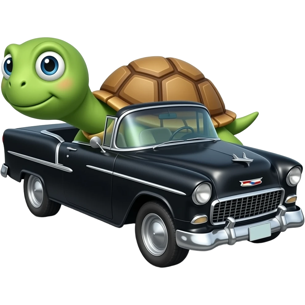 turtle driving black 1955 chevy 3/4 view emoji