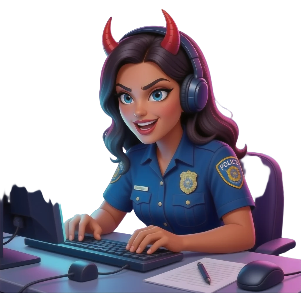 Crazy demon lady at doing police dispatch emoji