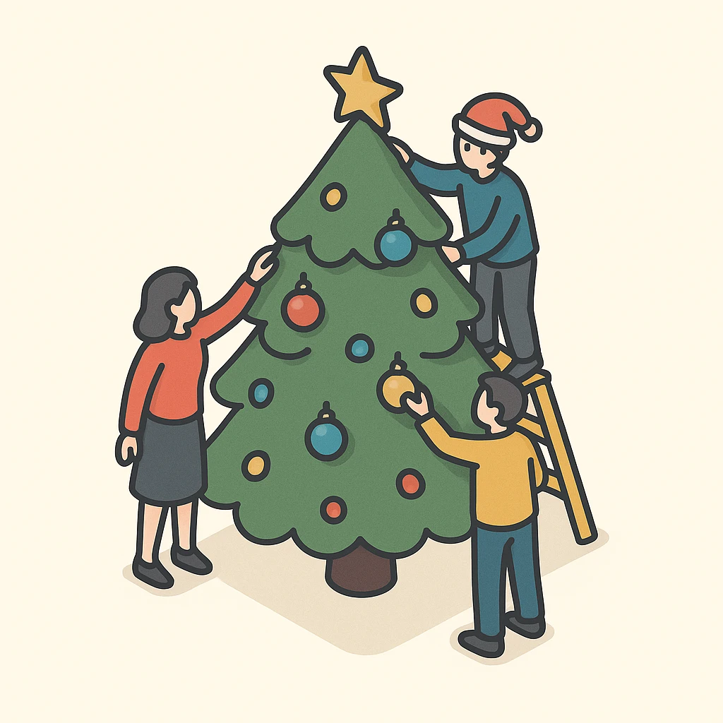 people decorating a Christmas tree emoji